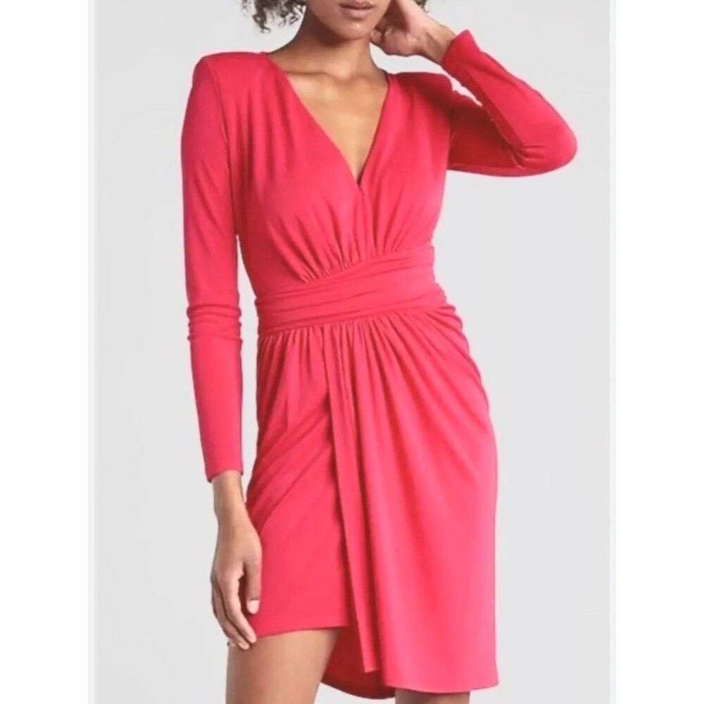 Express Draped V Neck Strong Shoulder Mini Dress in Flamingo Pink Size XS
